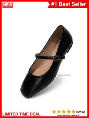 Square Toe Mary Jane Flats Buckle Comfort Office Shoes